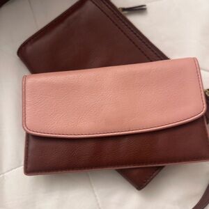 Fossil Leather Crossbody Bag with Wallet | Brown & Blush Pink